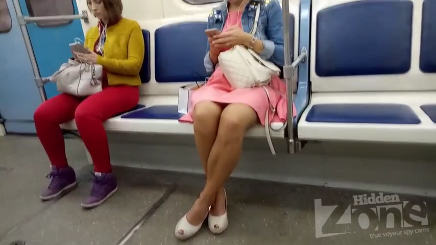 Blonde girl's spy upskirts in the public transport